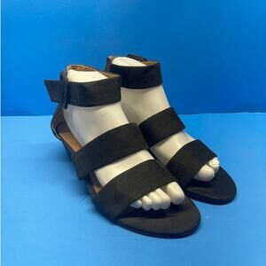 Franco Sarto Wedge Ankle Strap Sandals Black Size 8.5 M Open Toe
